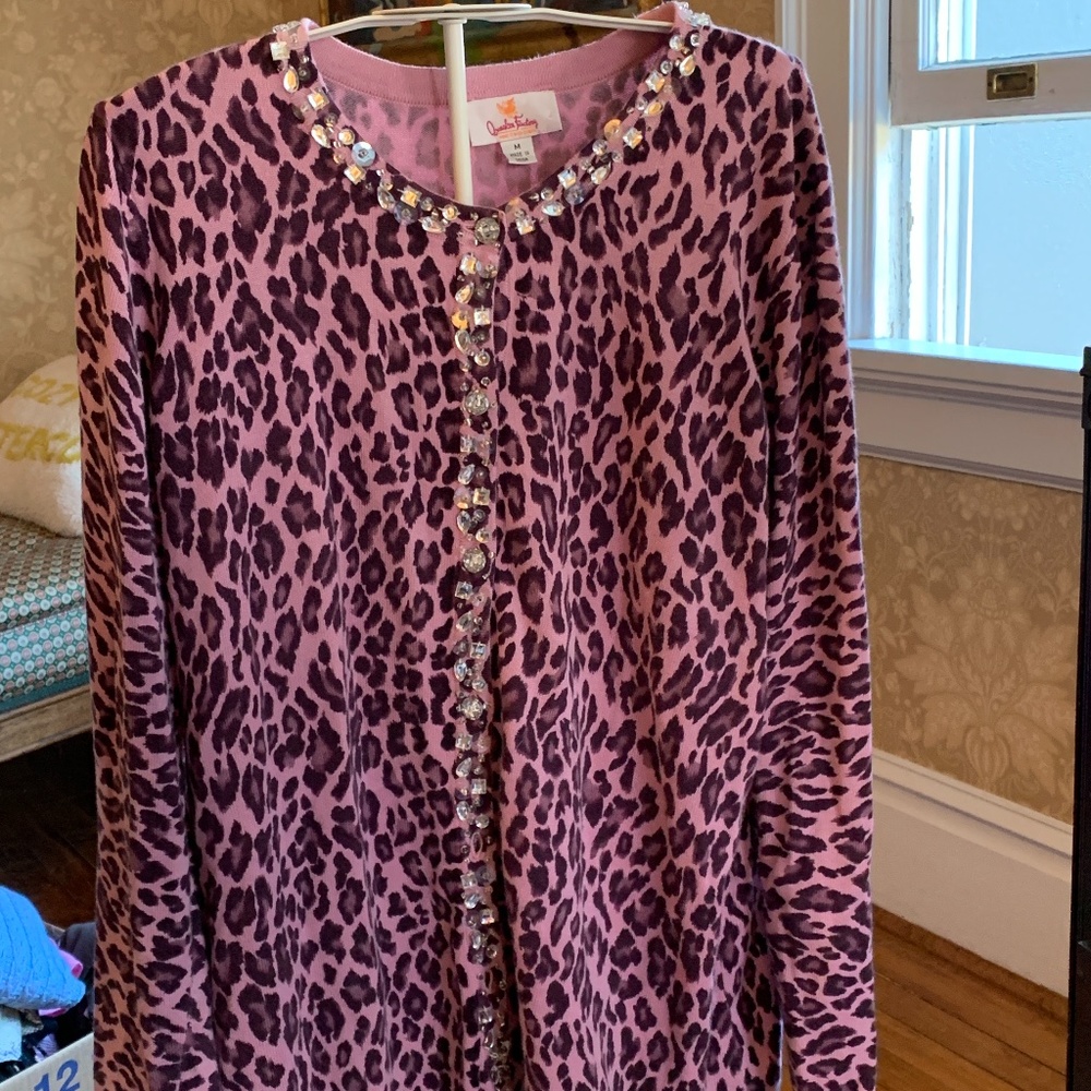 Quacker Factory animal print cardigan with bling. Lovely. Worn 2x in great shape